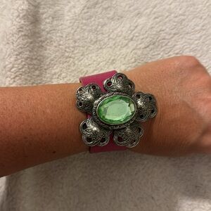 Women’s Allison Daniel Designs Silver/Green W/Pink Leather Bracelet